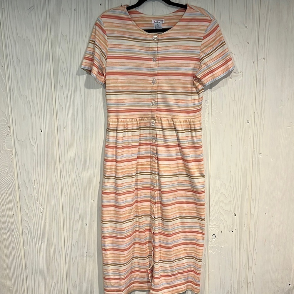 Talbots Short Sleeve Long Dress with Buttons, Size M